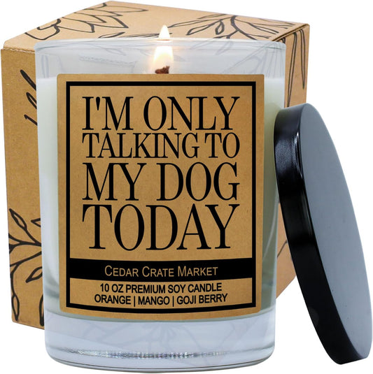 Mom Gifts | I'M Only Talking to My Dog Today | Funny Scented Candle Gifts for Dog Lovers, Her, Women, BFF, Sister, Mom, Boss, Coworker on Birthday, Christmas Candles - Orange, Mango, Goji Berry