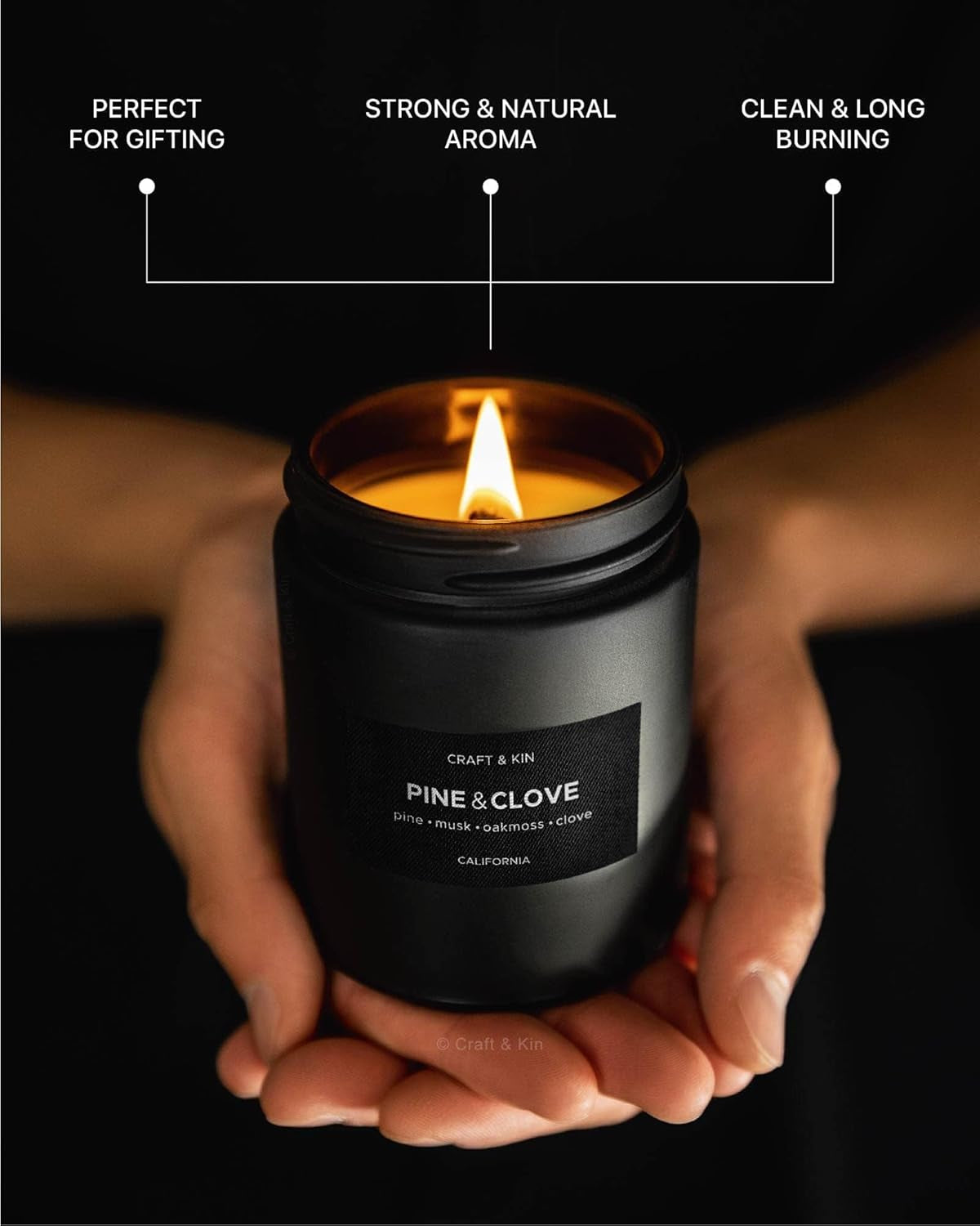 Premium Pine & Clove Candle | Black Christmas Scented Candles for Home | Christmas Tree Candle | Long Lasting with 45 Hour Burn Time, 7.6Oz | Soy Holiday Candles | Aromatherapy at Home