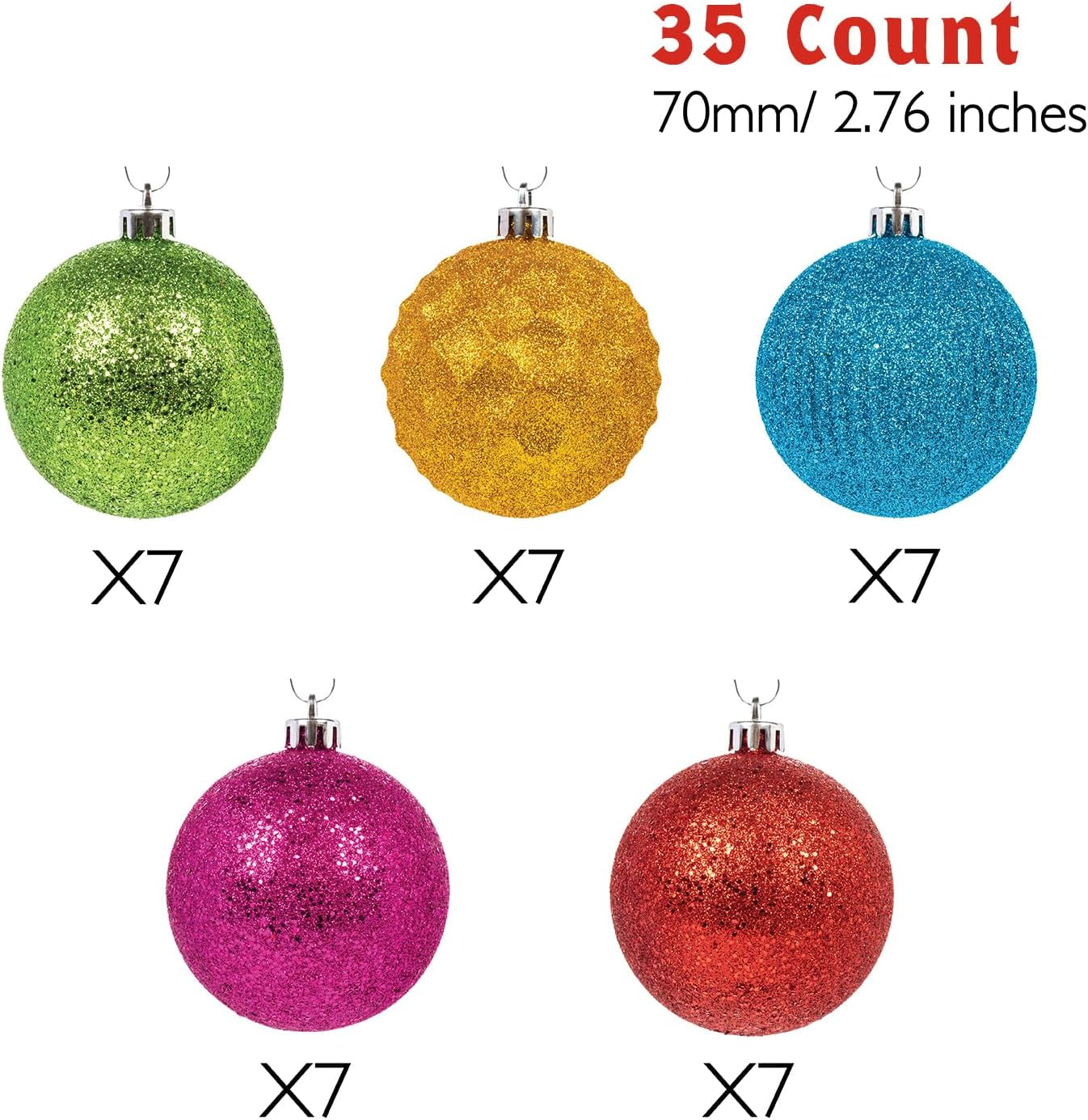 Ornaments, Shatterproof Christmas Tree Ornament Set, Christmas Balls Decoration 35 Count (2.75"/70Mm, Textured Rainbow)