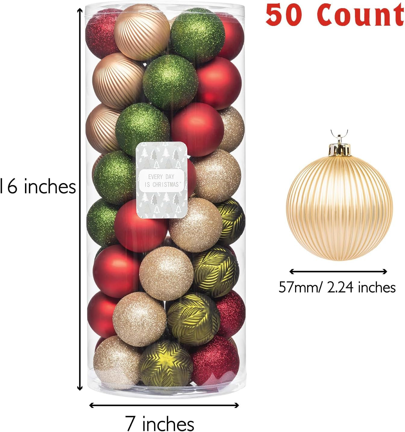 Ornaments, Shatterproof Christmas Tree Ornament Set, Christmas Balls Decoration 50 Count (2.24"/57Mm, Woodland)