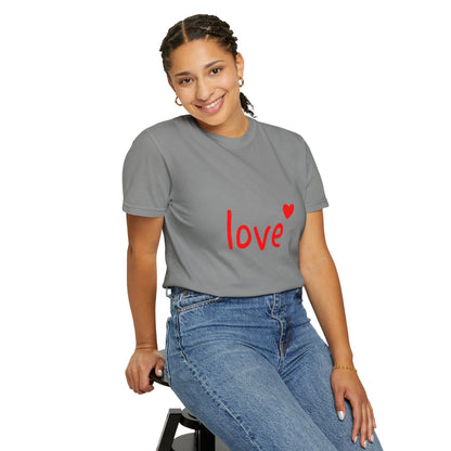LOVE T-Shirt with Red Heart – Unisex Garment-Dyed Comfort Colors Tee | Valentine’s Day Shirt, Romantic Gift, Minimalist Design
