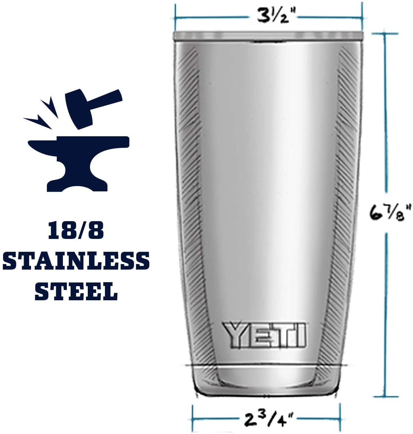 Yetl Rambler 20 Oz Tumbler, Stainless Steel, Vacuum Insulated with Magslider Lid, All Stainless Steel