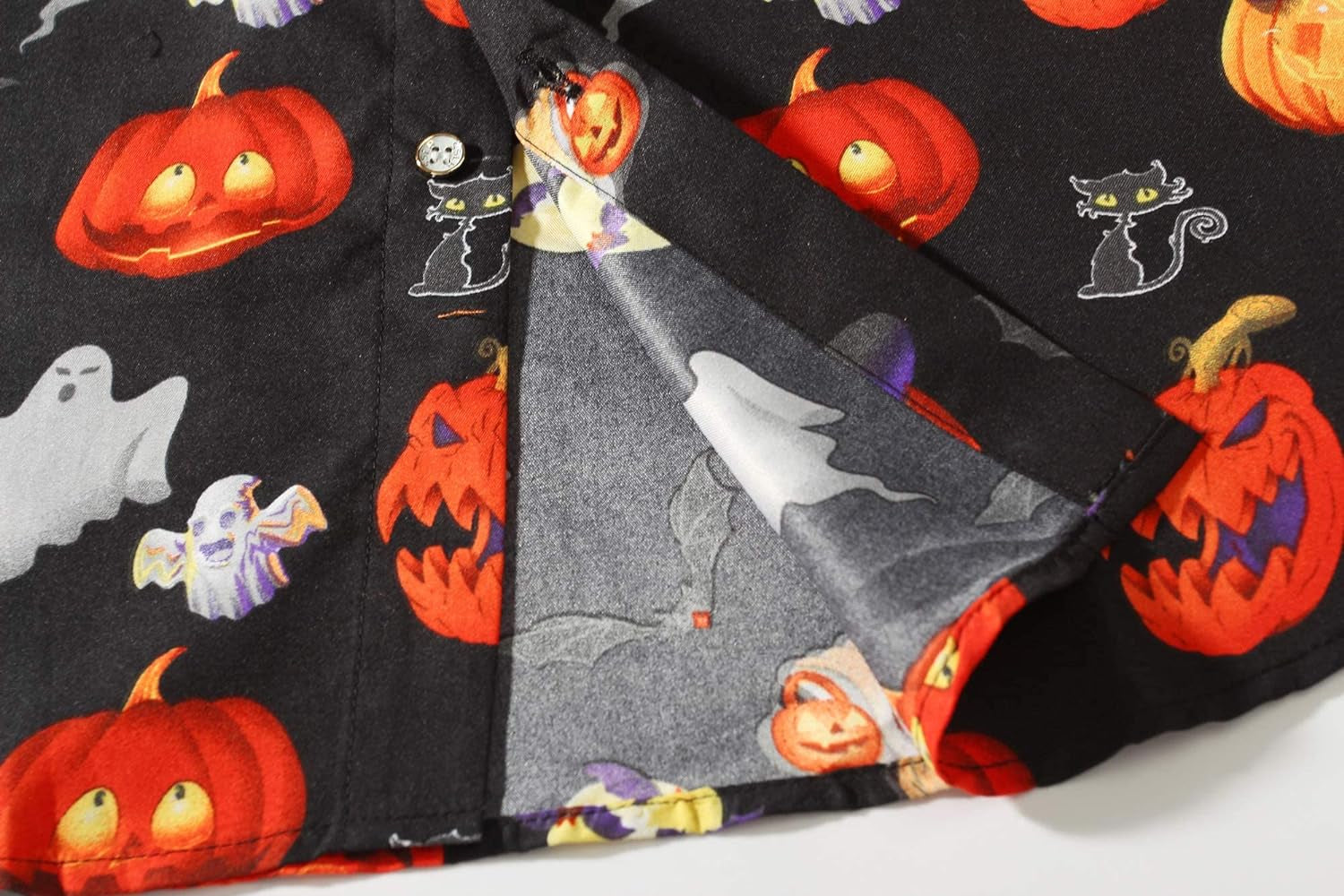 Stylish Men's Halloween Pumpkin Button-Down Shirt - Lightweight Short Sleeve Casual Wear