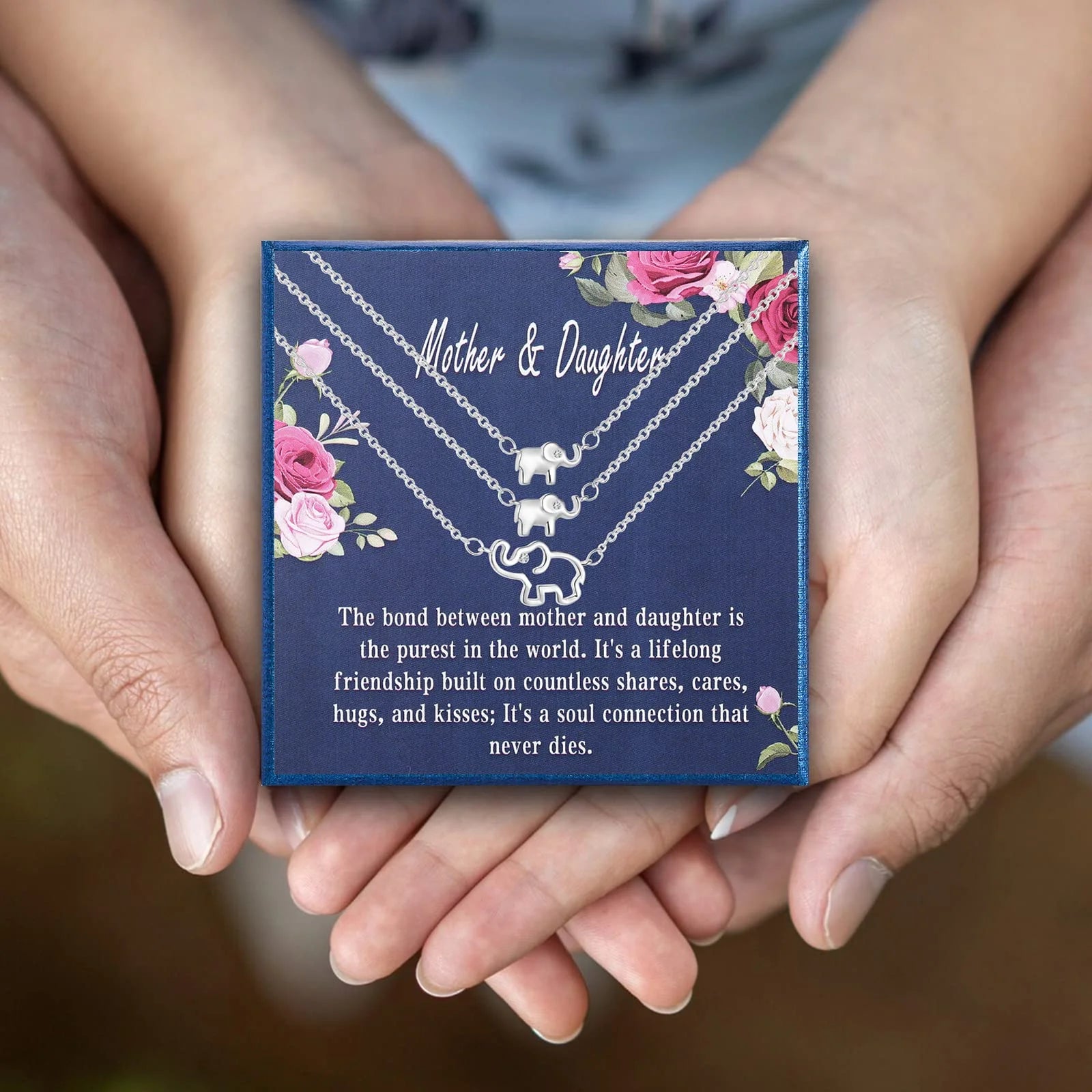 18K White Gold Plated Elephant Mother Daughter Necklace Matching Jewelry Set for Women Mom Mommy Grandma Granddaughter Pendant Chain Accessories Stuff Age Birthday Mother'S Day Jewelry Gifts