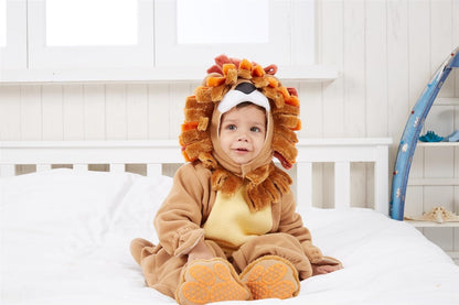 Adorable Toddler Lion Costume with Toy Zebra – Perfect for Halloween Dress-Up Parties!