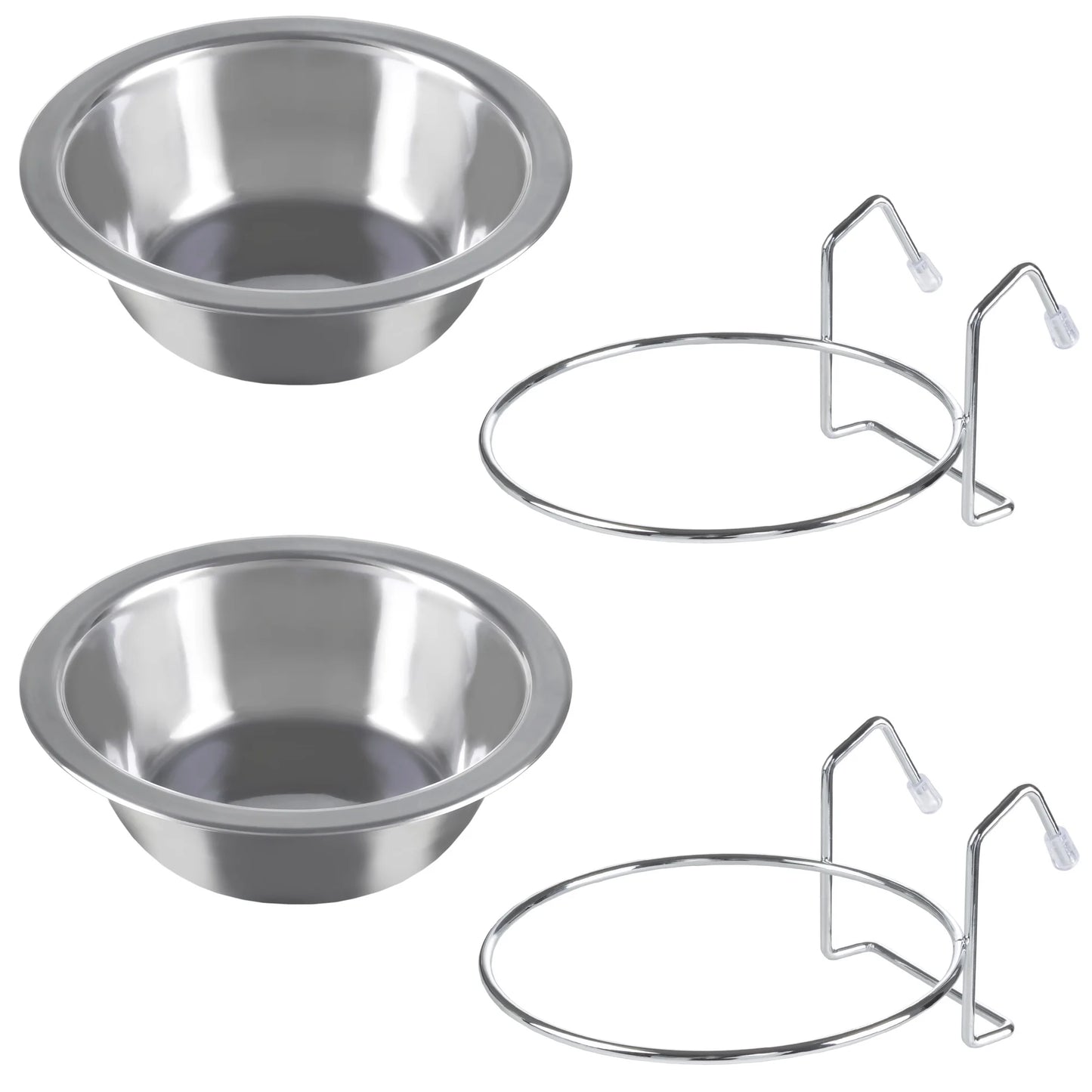 Set of 2 Stainless-Steel Hanging Dog Bowls - 20Oz Each