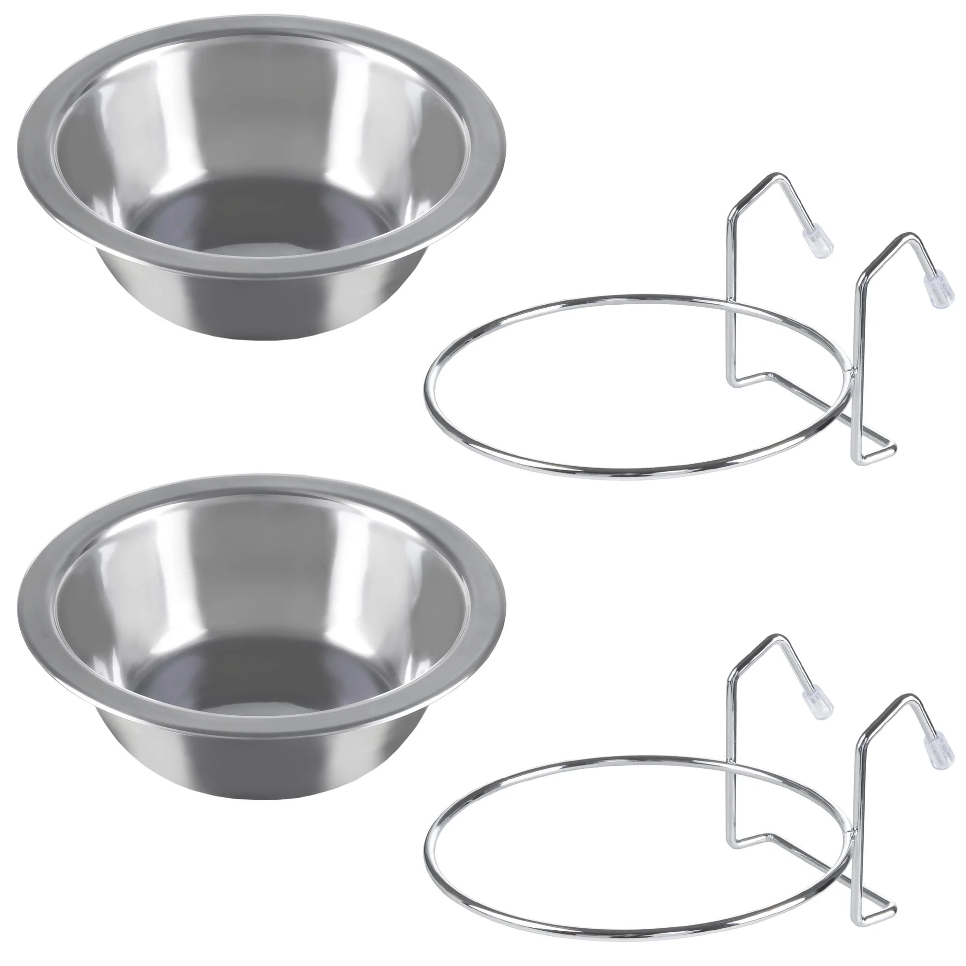 Set of 2 Stainless-Steel Hanging Dog Bowls - 20Oz Each