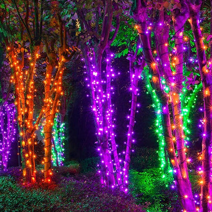 300 LED Purple Halloween String Lights - 100FT Connectable with 8 Lighting Modes for Festive Indoor/Outdoor Decor - Perfect for Parties and Yard Decorations