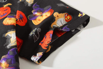 Stylish Men's Halloween Pumpkin Button-Down Shirt - Lightweight Short Sleeve Casual Wear