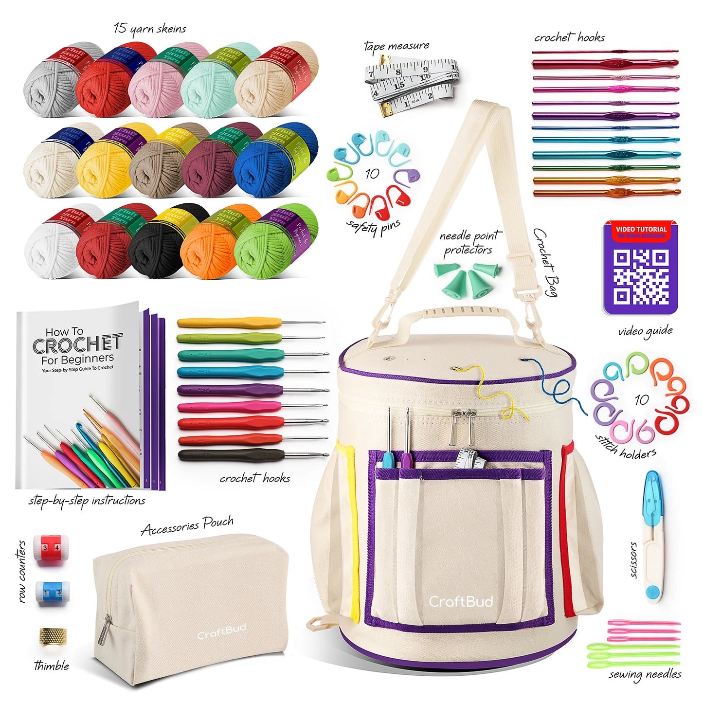 Crochet Kit for Beginners, Crochet Set with Cotton Yarn for Crochet with Crochet Bag