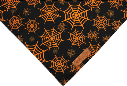 Spooktacular Halloween Dog Bandanas - 2 Pack of Reversible Pumpkin & Spider Web Bibs for Large Pets, Premium Durable Fabric, Adjustable Fit