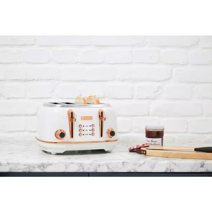 Heritage 1500-Watt 4-Slice Ivory and Copper Wide Slot Retro Toaster with Removable Crumb Tray and Browning Control