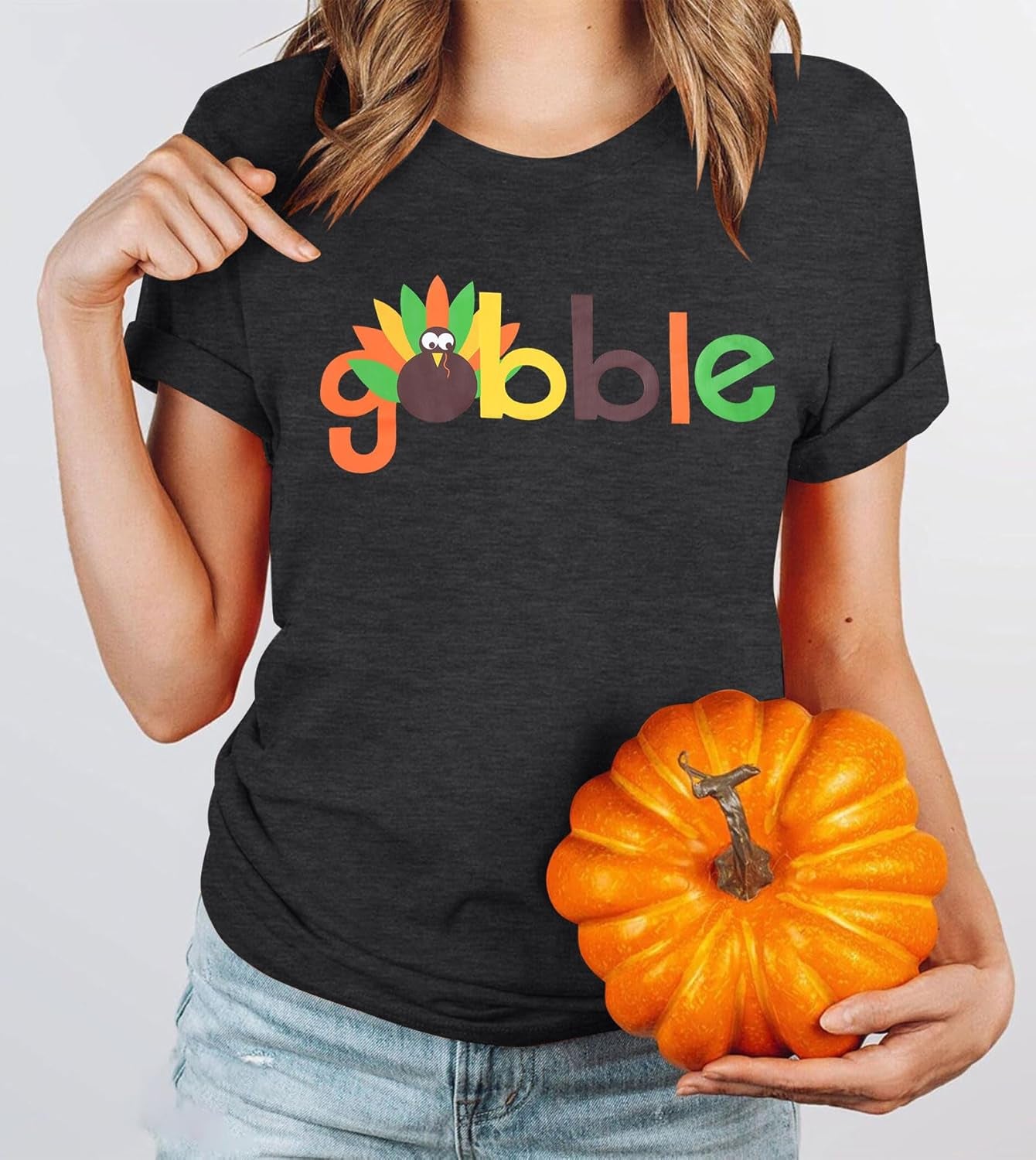 Funny Thanksgiving Gobble Shirt for Women - Cute Turkey Graphic Tee for Fall Celebrations