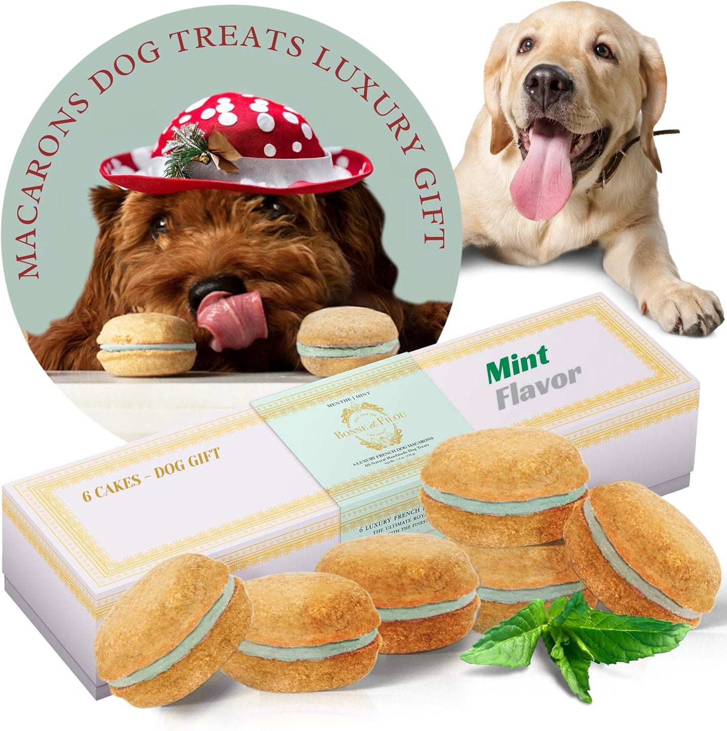 Christmas Dog Treats Mint Cupcakes, Dog Birthday Gift for Medium to Large Breed – Gourmet Macaron Cakes, Healthy & Delicious Human Grade Snacks – 6 Count