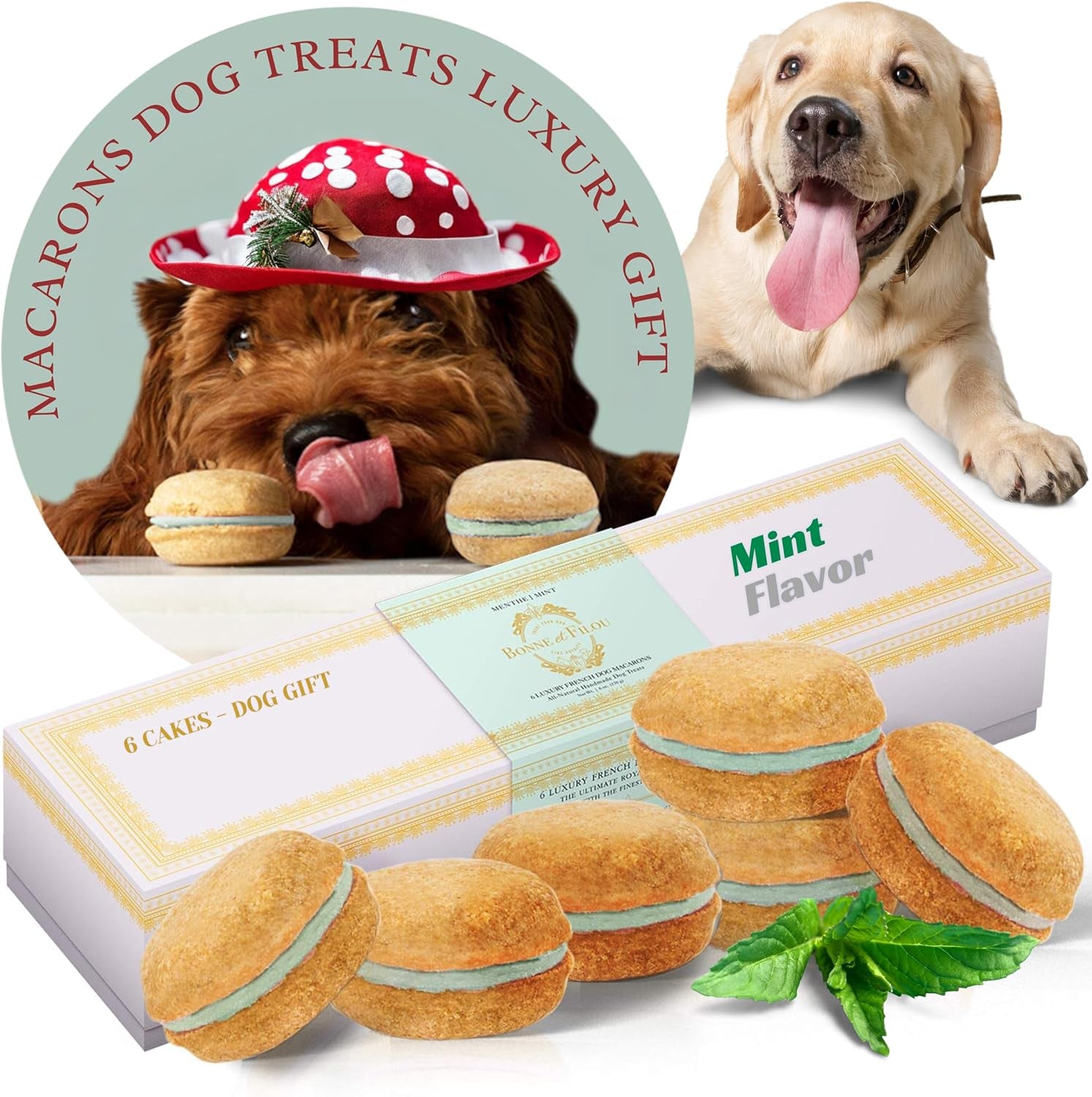 Christmas Dog Treats Mint Cupcakes, Dog Birthday Gift for Medium to Large Breed – Gourmet Macaron Cakes, Healthy & Delicious Human Grade Snacks – 6 Count