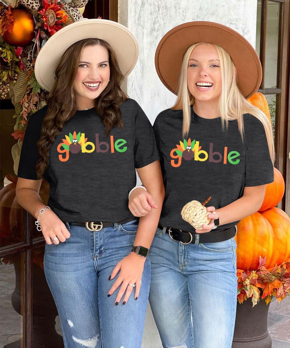 Funny Thanksgiving Gobble Shirt for Women - Cute Turkey Graphic Tee for Fall Celebrations