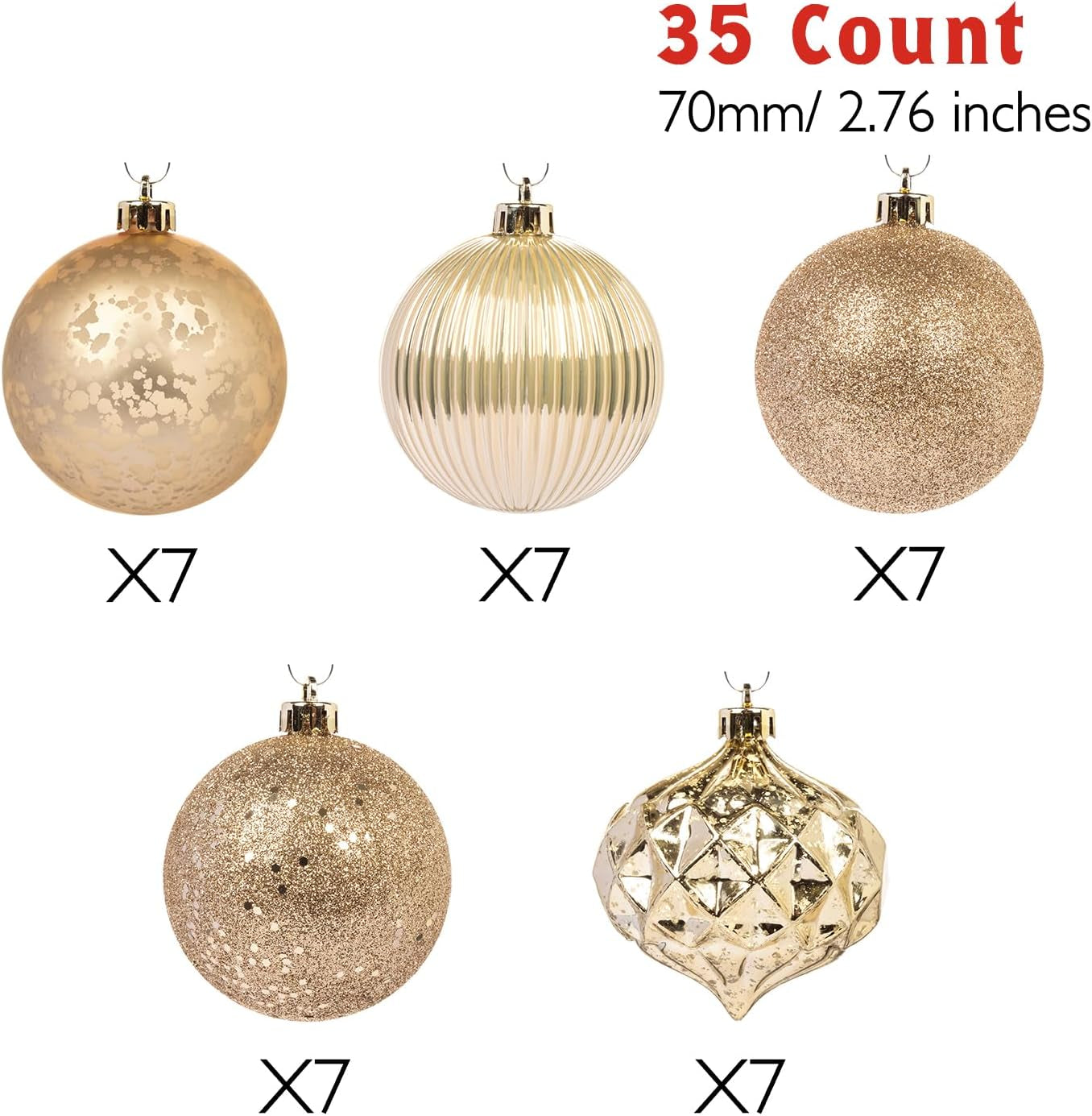 Ornaments, Shatterproof Christmas Tree Ornament Set, Christmas Balls Decoration 35 Count (2.75"/70Mm, New Gold)