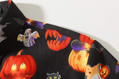 Stylish Men's Halloween Pumpkin Button-Down Shirt - Lightweight Short Sleeve Casual Wear