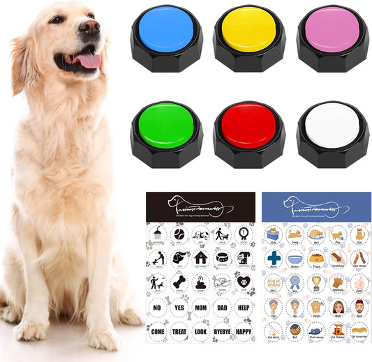 Set of 6 Dog Buttons Dog Buttons for Communication Dog Talking Buttons 100 Stickers 30 Second Record & Playback, Funny Gift for Study Office Home - 10 Color Packs