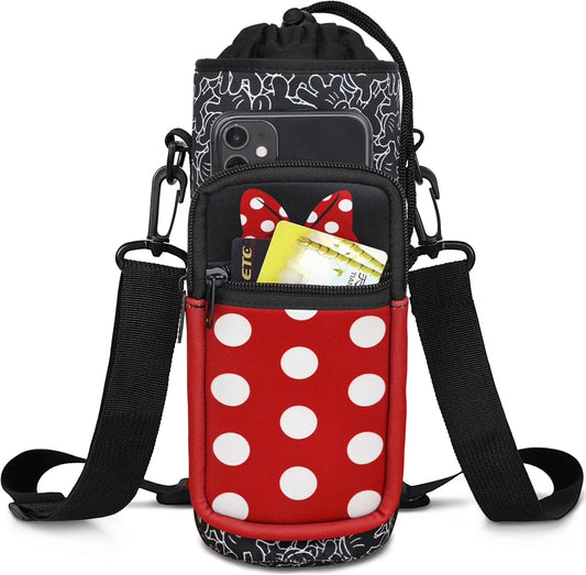 Cartoon Mouse Water Bottle Sleeve Cup Carrier Bag for 16/20/24/30/32/40 OZ Insulted Tumbler Holder with Strap for Women Girl Hiking Camping
