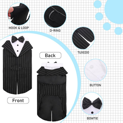 Dog Tuxedo for Large Dogs, Dog Suit and Bowtie, Formal Dogs Wedding Outfit, Pet Tuxedo and Bandana Set Valentines Birthday Christmas Party Costumes for Labrador Golden Retriever, Stripe,Xl