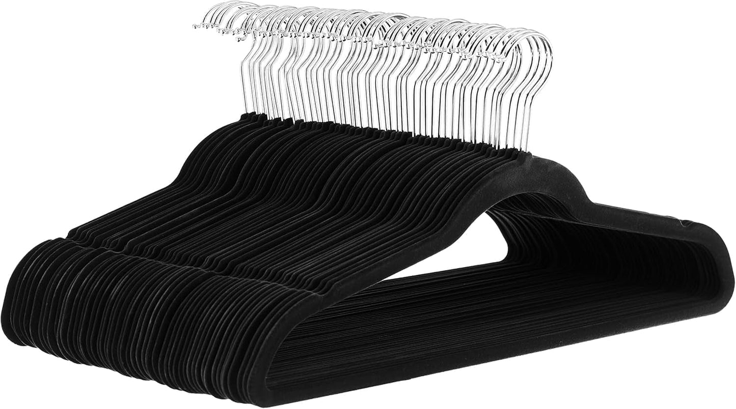 Slim Velvet, Non-Slip Suit Clothes Hangers, Pack of 30, Black