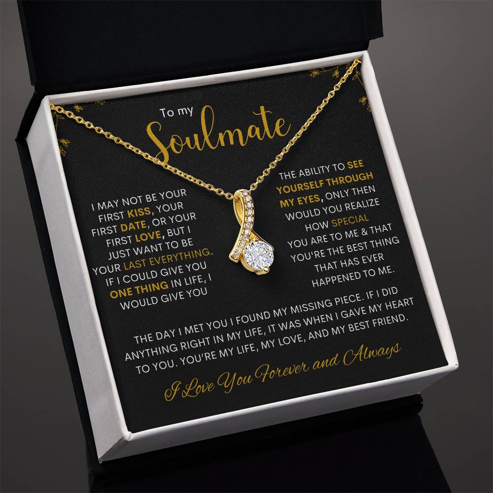 Alluring Beauty Necklace – 14k White or 18k Gold Finish Ribbon Pendant with Cubic Zirconia | Gift for Her, Anniversary, Birthday