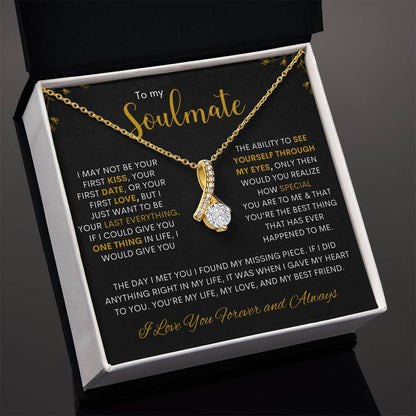 Alluring Beauty Necklace – 14k White or 18k Gold Finish Ribbon Pendant with Cubic Zirconia | Gift for Her, Anniversary, Birthday