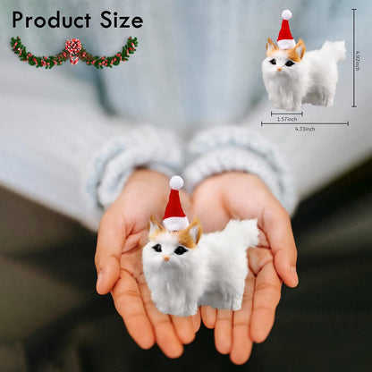 Christmas Cat Ornament with Hat, Mini Plush Kitten Ornaments for Christmas Tree Decoration for Cat Lovers