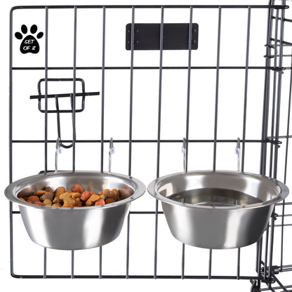 Set of 2 Stainless-Steel Hanging Dog Bowls - 20Oz Each