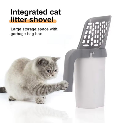 One Piece Cat Litter Scoop Efficient Cat Waste Scooper with Built in Garbage Bag Set Detachable Durable Pet Cleaning Supplies