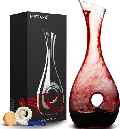 Hand Blown Crystal Wine Decanter - Classic Pierced Design, Luxury Wine Carafe