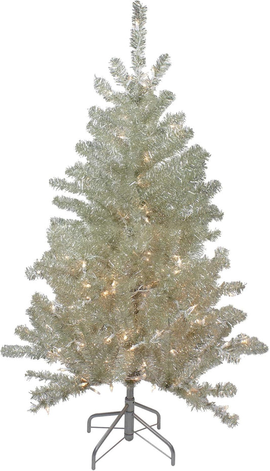 4.5' Soft Metallic Champagne Artificial Tinsel Christmas Tree - Clear Lights