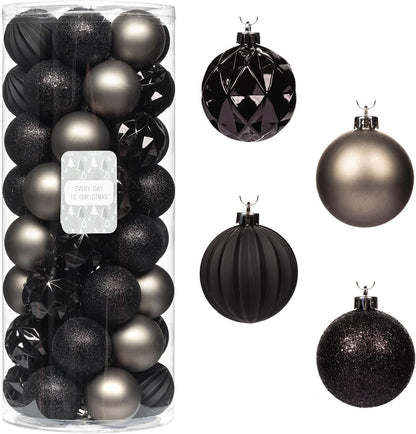 Ornaments, Shatterproof Christmas Tree Ornament Set, Christmas Balls Decoration 50 Count (2.24"/57Mm, Black Grey)