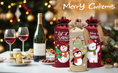24Pcs Burlap Wine Bags Christmas Wine Gift Bags for Bottles Gifts, Christmas Bottle Bag with Drawstring Holiday Bag, Xmas Bottle Covers for Xmas New Year Holiday Party Decor