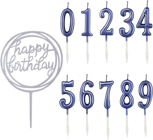 10-Piece Number Candles - Glitter Cake Toppers, Wedding & Birthday Cake Candles, Blue & Number 0-9