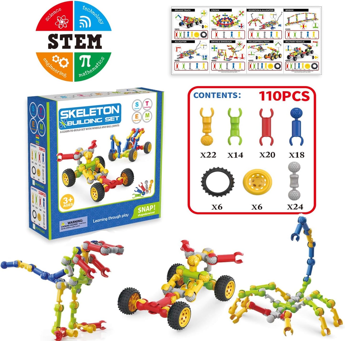 Vivostore Kids Building Stem Toys ,110 Pcs Educational Construction Engineering Building Blocks DIY Learning Set for Ages 3+ Year Old, Best Gift for Kids Creative Games & Fun Activity