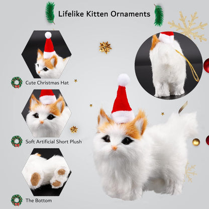 Christmas Cat Ornament with Hat, Mini Plush Kitten Ornaments for Christmas Tree Decoration for Cat Lovers