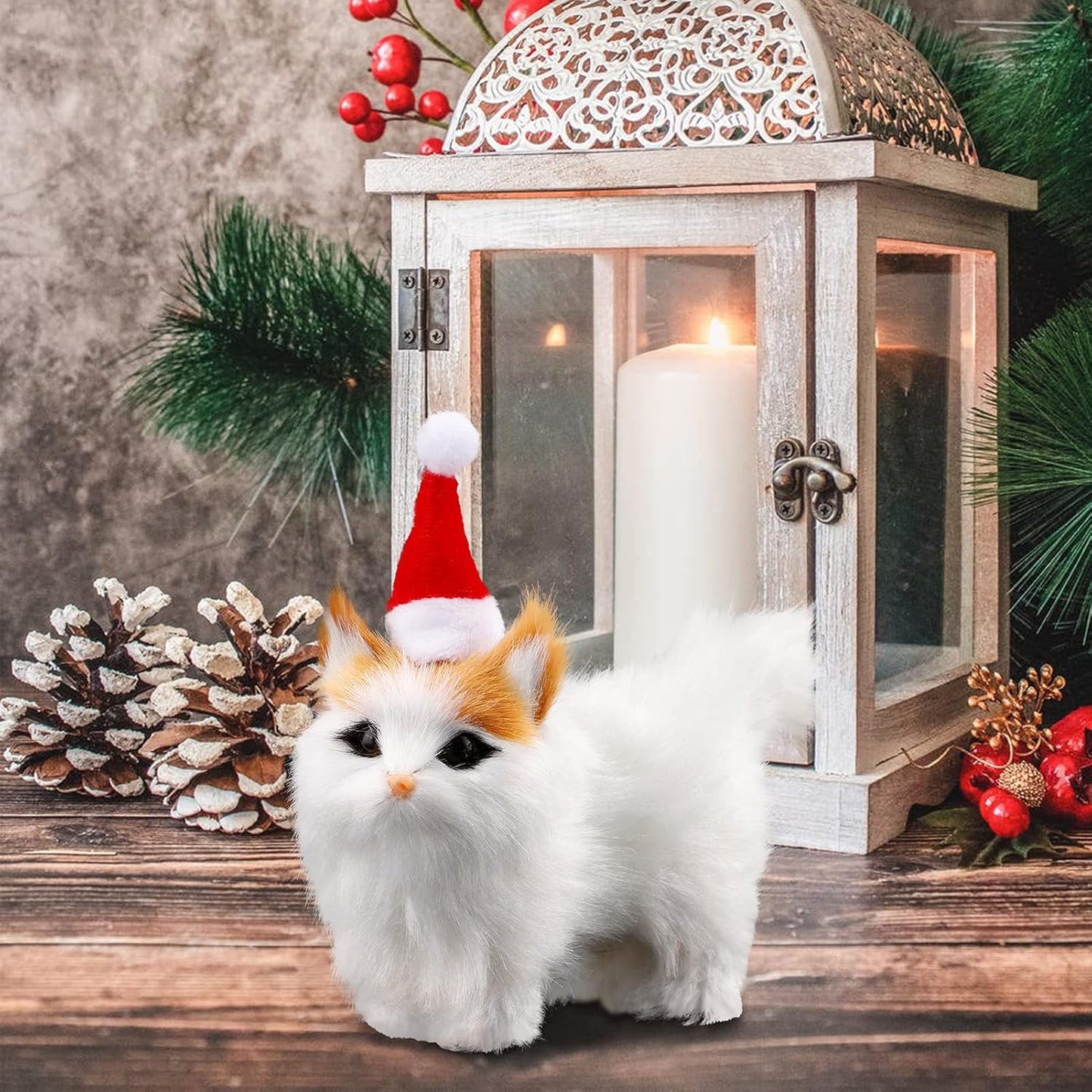 Christmas Cat Ornament with Hat, Mini Plush Kitten Ornaments for Christmas Tree Decoration for Cat Lovers