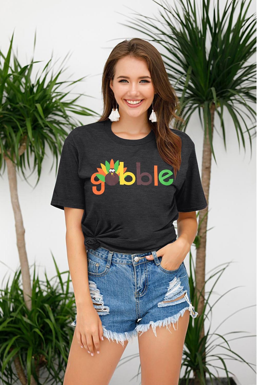 Funny Thanksgiving Gobble Shirt for Women - Cute Turkey Graphic Tee for Fall Celebrations
