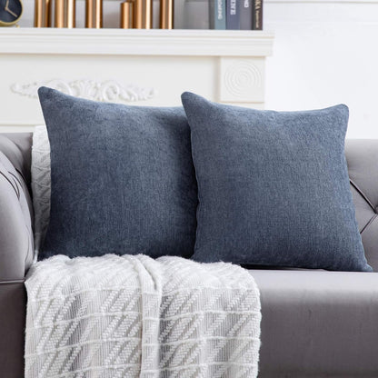 Set of 2 Blue Grey 18x18 Inch Rustic Farmhouse Decorative Pillow Covers - Perfect for Sofa and Couch Decoration