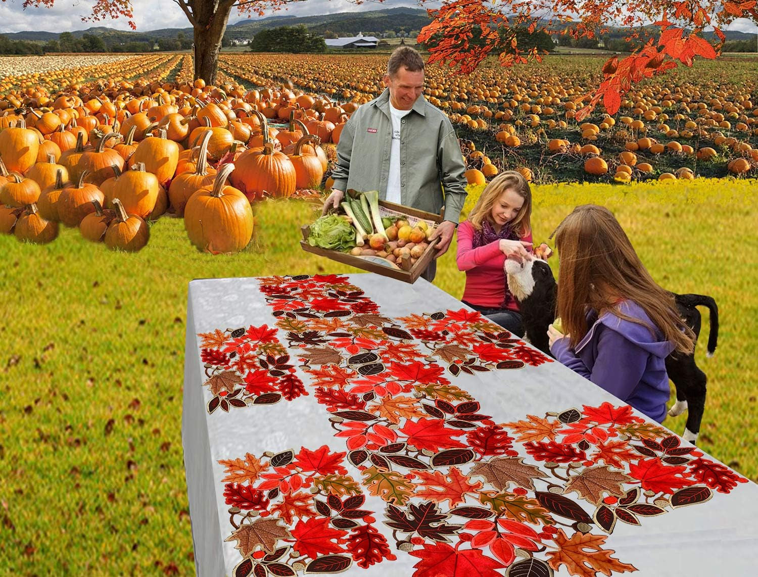 Elegant Embroidered Leaves Table Runner - Perfect for Thanksgiving & Autumn Decor (14 × 70 Inches)