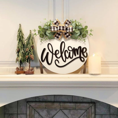 Charming Rustic Welcome Sign Wreath for Front Door - Spring Farmhouse Decor for Outdoor Home Elegance