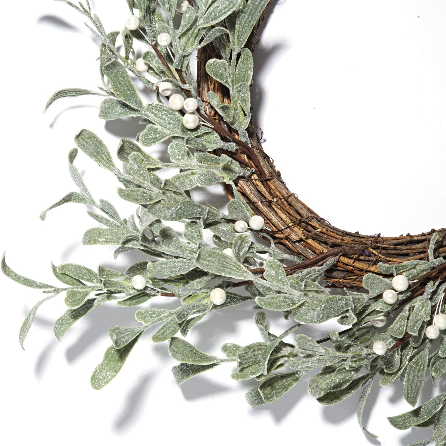 Winter Wreaths for Front Door Outside, 20 Inch Flocked Wreath with Mistletoe & Pearly White Berries, 75 LED Lights, Battery Powered, Timer, Farmhouse Wreath, Winter Wreaths for Indoors