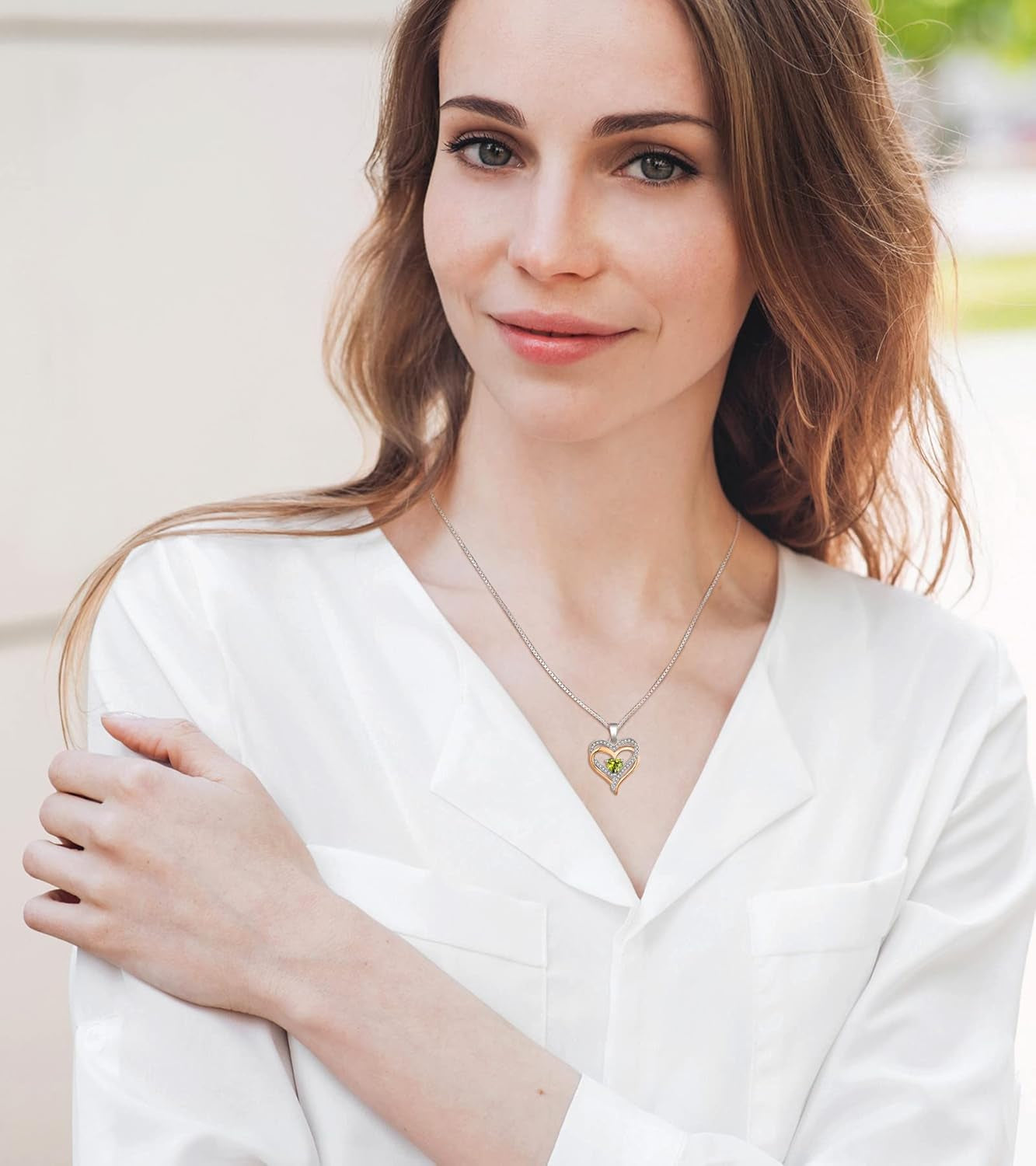 925 Sterling Silver Heart Necklace for Women Double Love Heart Pendant Birthstone Jewelry for Mom