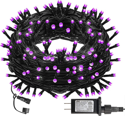 300 LED Purple Halloween String Lights - 100FT Connectable with 8 Lighting Modes for Festive Indoor/Outdoor Decor - Perfect for Parties and Yard Decorations