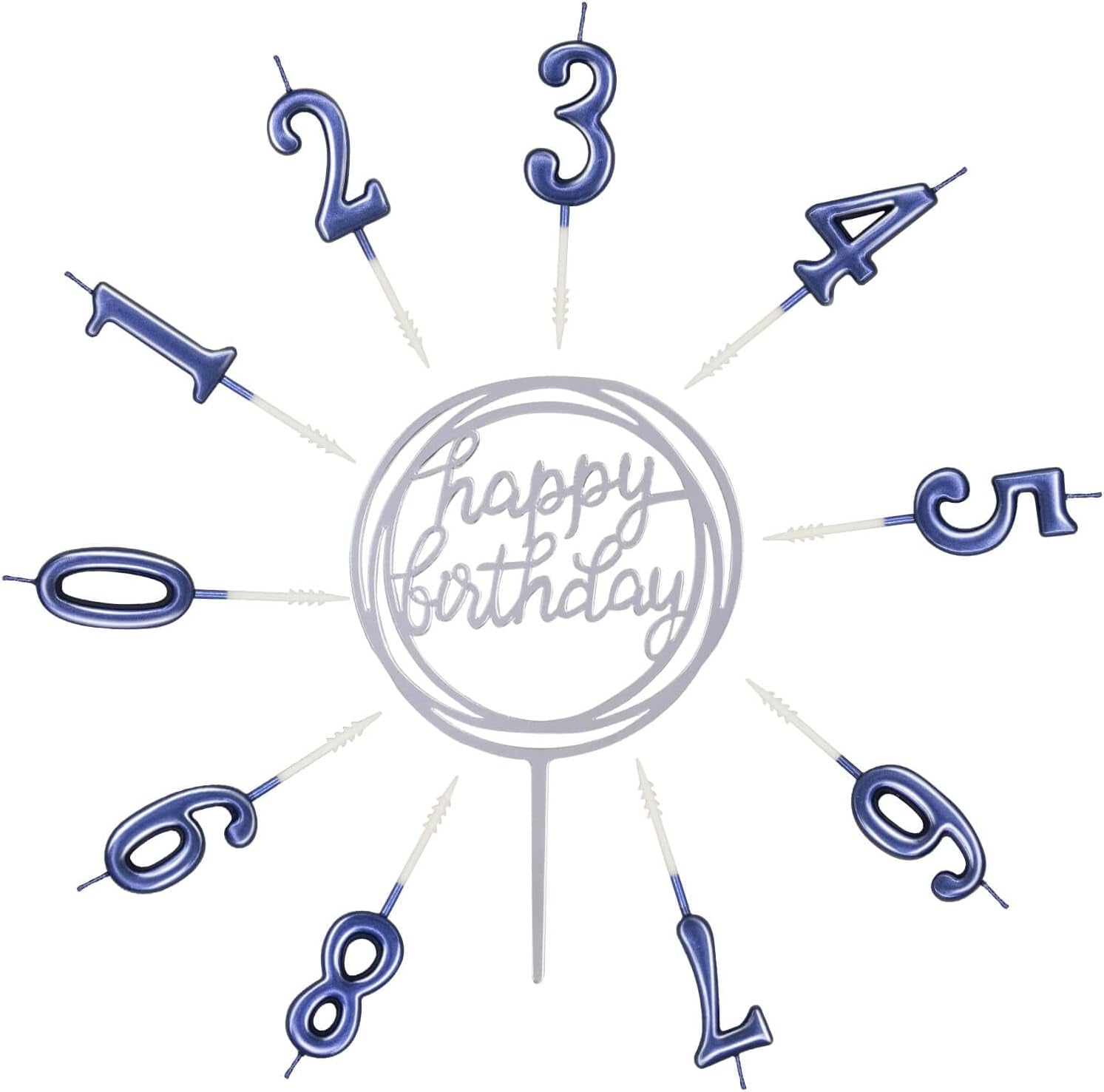 10-Piece Number Candles - Glitter Cake Toppers, Wedding & Birthday Cake Candles, Blue & Number 0-9