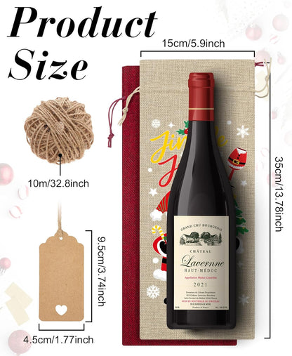 24Pcs Burlap Wine Bags Christmas Wine Gift Bags for Bottles Gifts, Christmas Bottle Bag with Drawstring Holiday Bag, Xmas Bottle Covers for Xmas New Year Holiday Party Decor