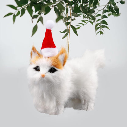 Christmas Cat Ornament with Hat, Mini Plush Kitten Ornaments for Christmas Tree Decoration for Cat Lovers