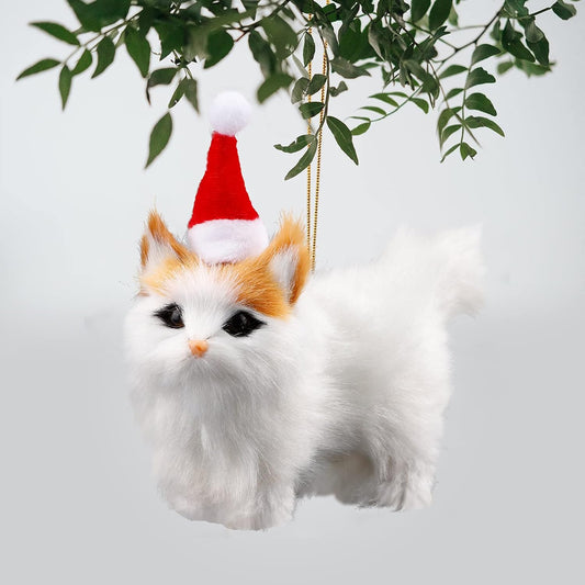Christmas Cat Ornament with Hat, Mini Plush Kitten Ornaments for Christmas Tree Decoration for Cat Lovers